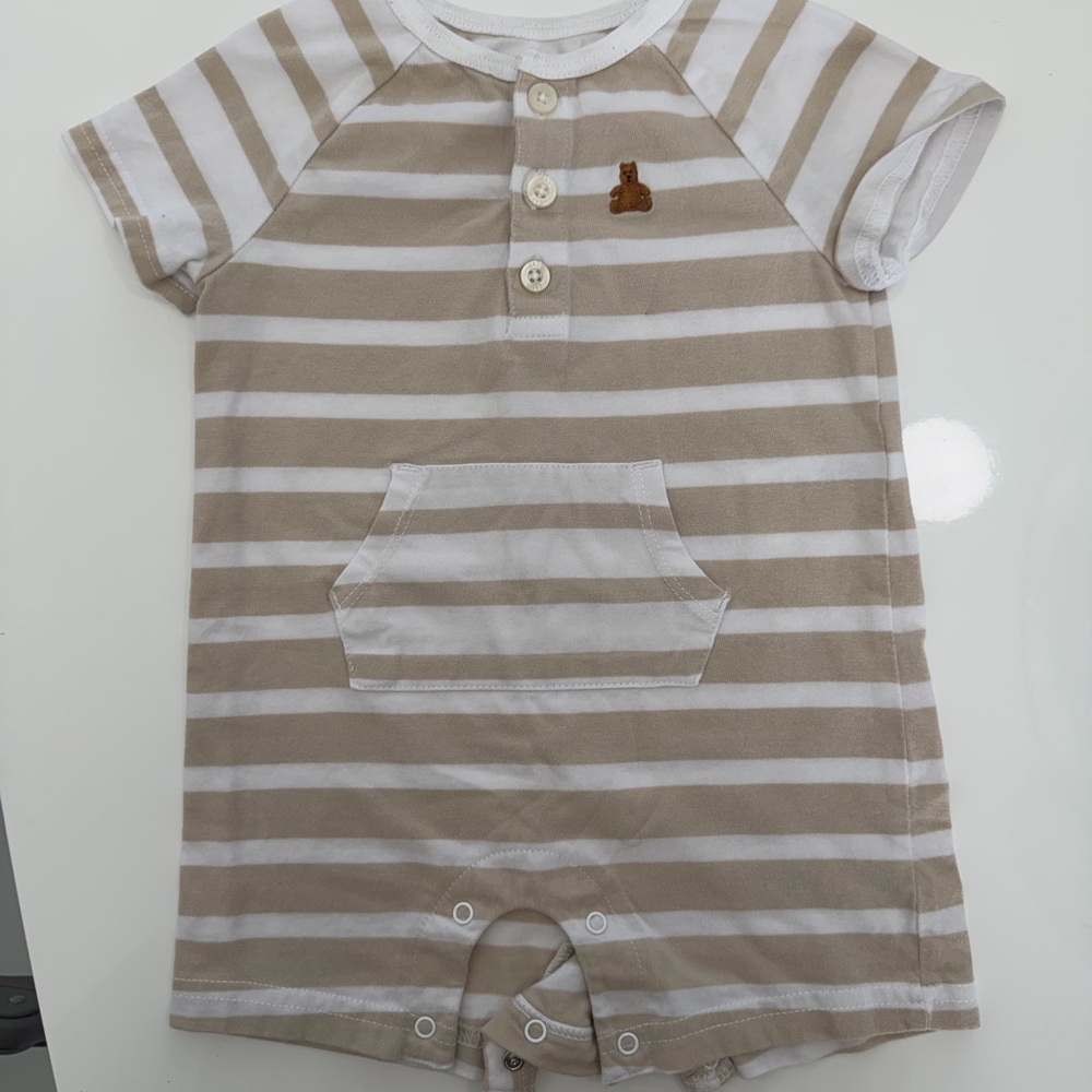 GAP Beige and White Striped Baby Romper